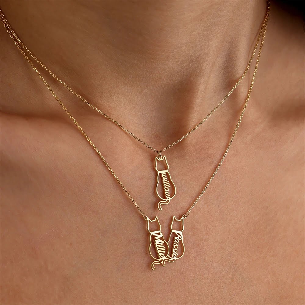 Collar personalizado de uno y dos gatos puesto al cuello