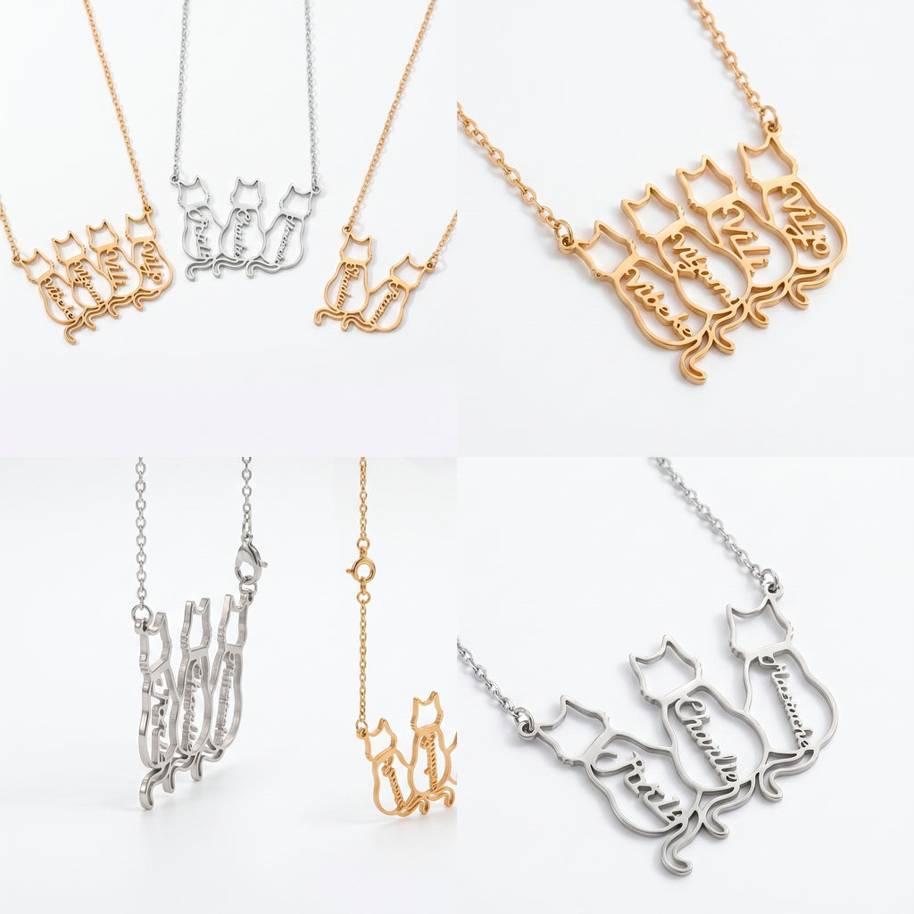 Collar personalizado con uno, dos, tres o cuatro gatos y sus nombres