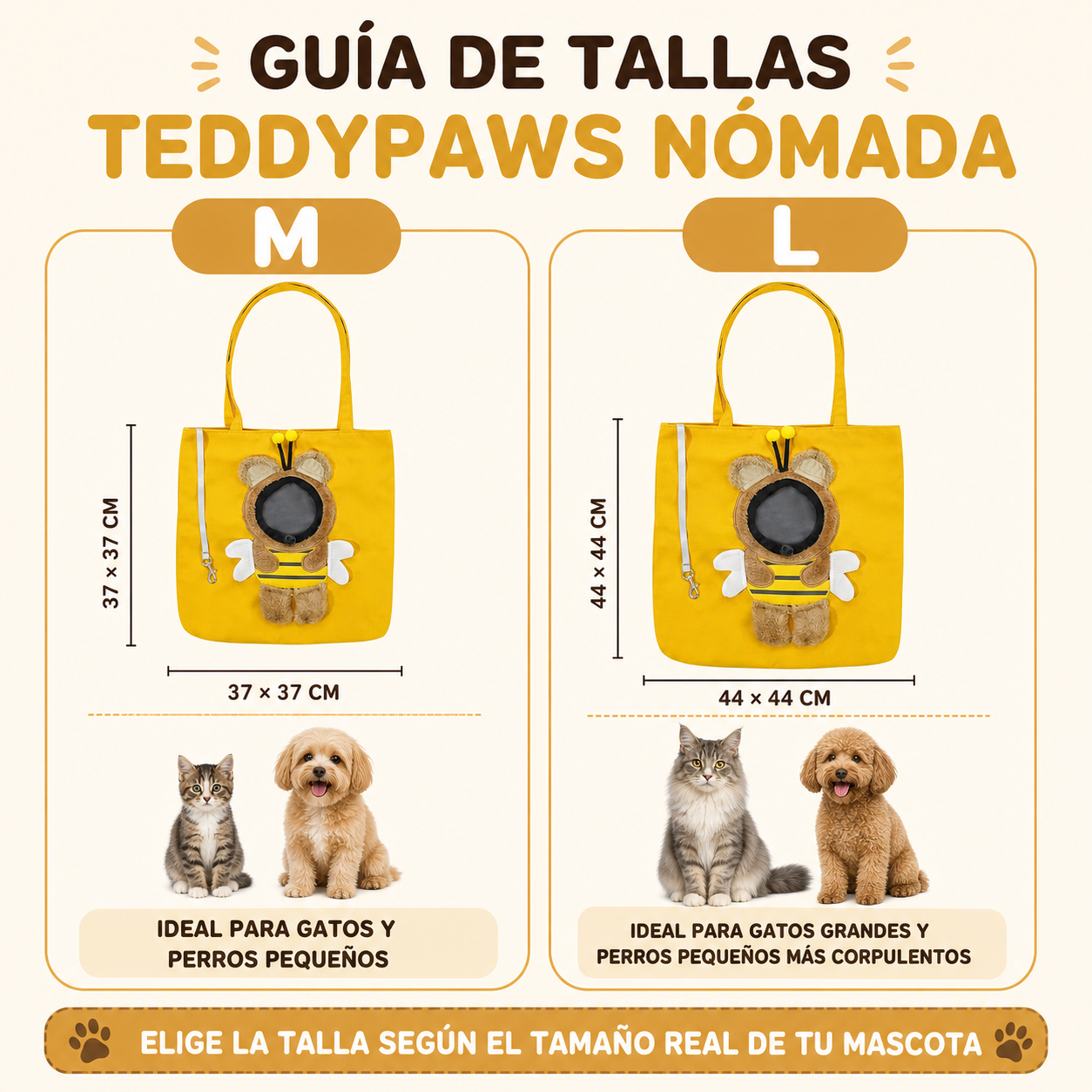 Guía de tallas TeddyPaws Nómada, tallas M y L